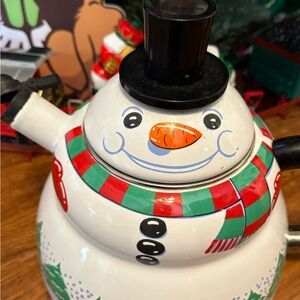 Vintage Metal Festive Snowman Teapot
